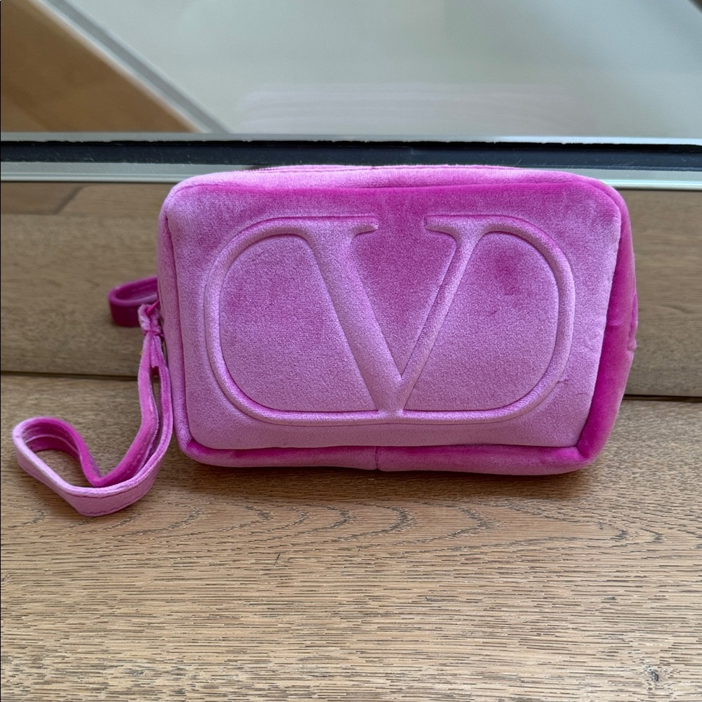 Valentino Fuchsia Velvet wristlet makeup bag 🌸